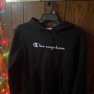 Champion Black Script Logo Hoodie Sweatshirt